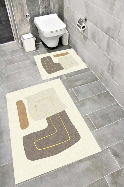 Su Emici Yumuşak Kaymaz Taban Sünger Dolgulu Yıkanabilir Dekoratif Banyo Paspası Takımı-1151