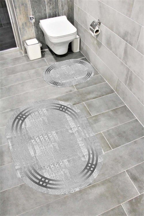 Su Emici Yumuşak Kaymaz Taban Sünger Dolgulu Yıkanabilir Dekoratif Banyo Paspası Takımı 1153Oval