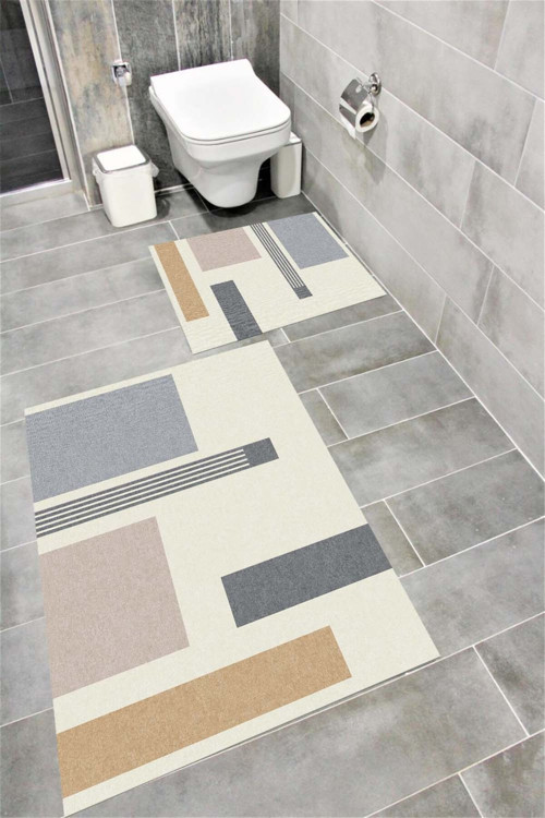 Su Emici Yumuşak Kaymaz Taban Sünger Dolgulu Yıkanabilir Dekoratif Banyo Paspası Takımı-1158