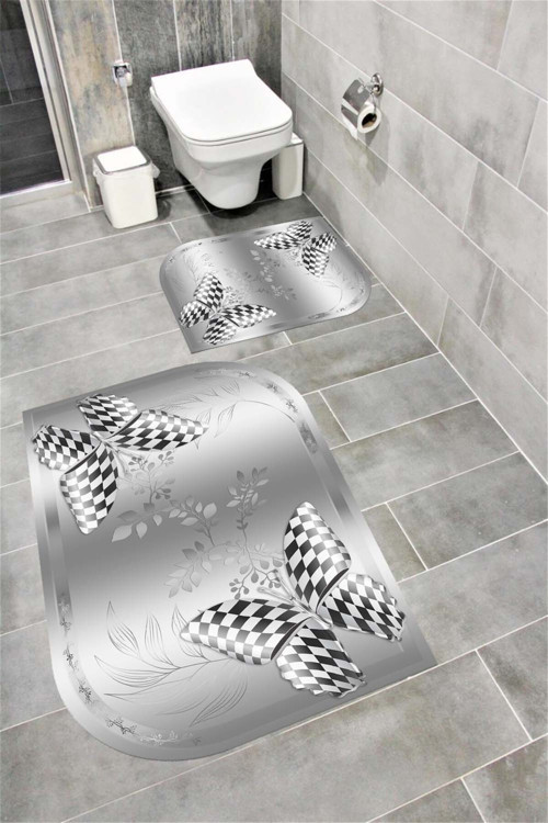 Su Emici Yumuşak Kaymaz Taban Sünger Dolgulu Yıkanabilir Dekoratif Banyo Paspası Takımı 1191