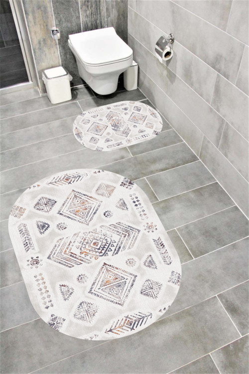 Su Emici Yumuşak Kaymaz Taban Sünger Dolgulu Yıkanabilir Dekoratif Banyo Paspası Takımı-1198