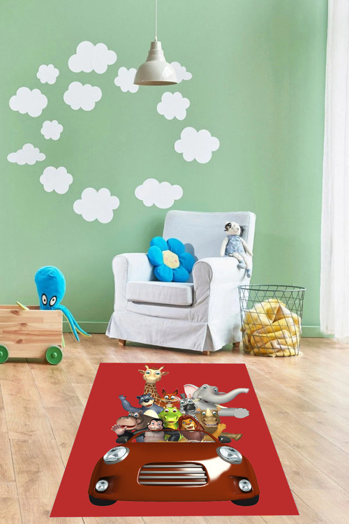 Dijital Baskılı Hayvan Figürlü Yıkanabilir Kaymaz Taban Çocuk Odası Halısı