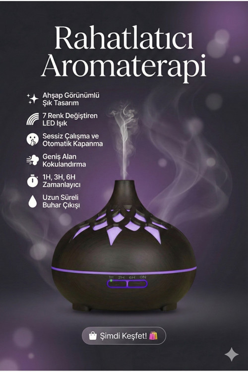Büro Ev Ofis Hediyesi için 550ML 7LED Işıklı Desenli Kumandalı Aroma Difüzör Nemlendirici
