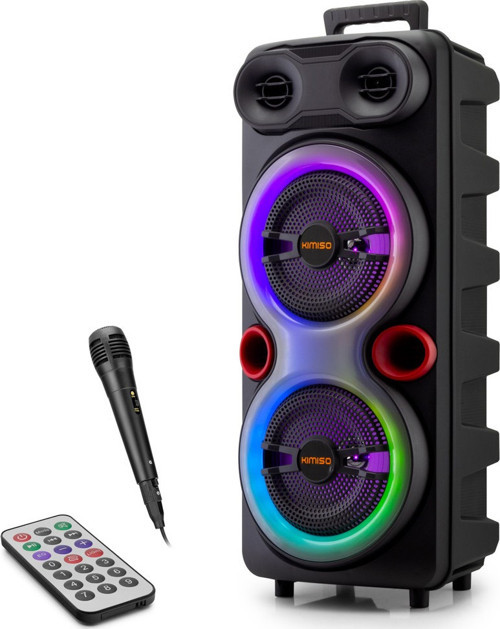 Büro Ev Ofis Hediyesi için Siyah 2x8LED Bluetooth Karaoke Hoparlör Fm Mikrofonlu Kumandalı