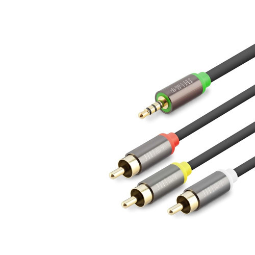 Büro Ev Ofis Ses Müzik Sistemi için 3MT 3.5MM to 3RCA 2LINE Golden Siyah Kablo