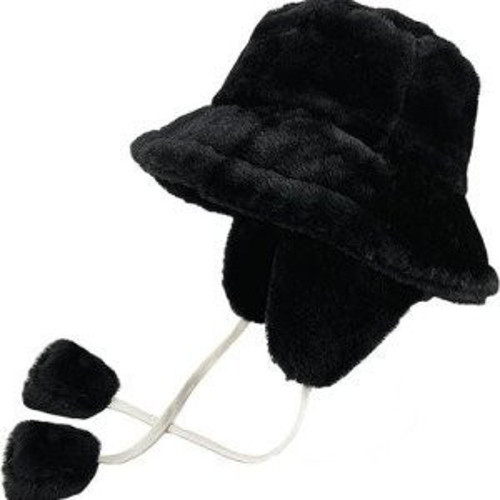 14493 İpli Peluş Siyah Pilot Şapka