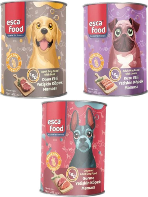 Esca Food 3 Aromalı Etli Yetişkin Köpek Konserve Maması 3x415Gr