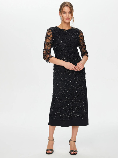 Payetli Dantel Garnili 3/4 Kol Kadın Abiye Elbise US26ABY002