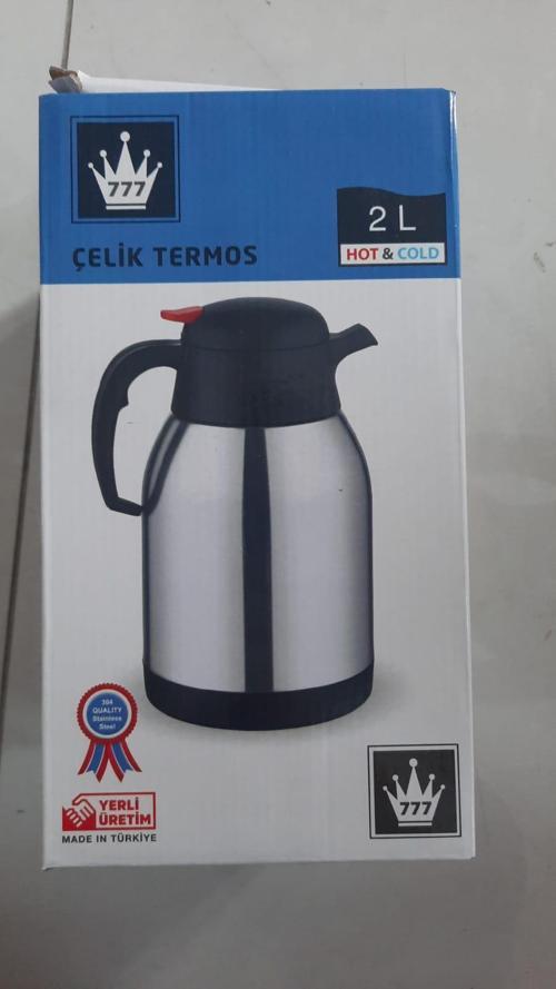ÇELİK TEROS 2 LT Çift Katlı Premium Paslanmaz Çelik Termos 2 Lt Piknik Kamp Servis Ikram Için Su Meşrubat Çay Termosu 