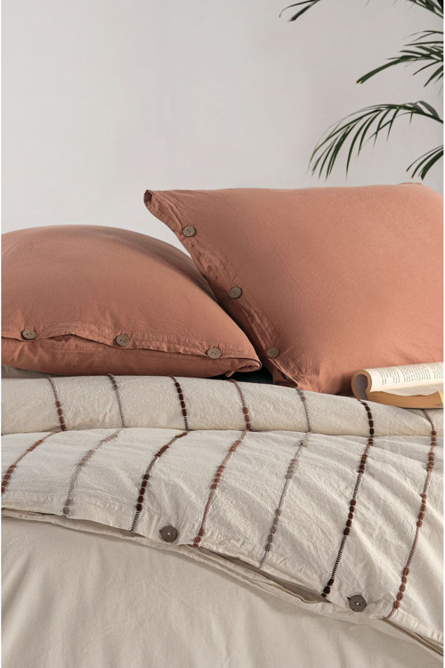Macas Home Iris Mocca %100 Pamuklu Yıkamalı İpliği Boya Vintage Çift Kişilik Nevresim Takım 200x220 3