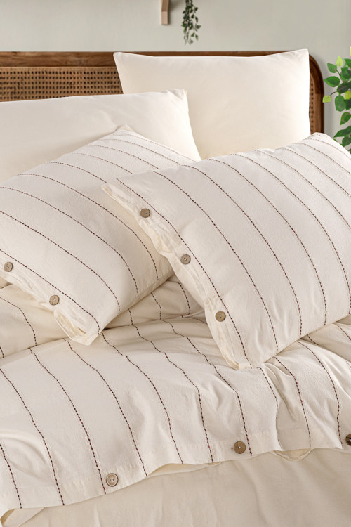 Hestia %100 Pamuklu Yıkamalı İpliği Boyalı Vintage Battal Boy Nevresim Takımı 240x220 Hstkt