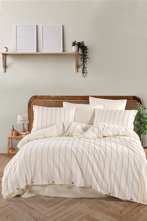 Hestia %100 Pamuklu Yıkamalı İpliği Boya Vintage Çift Kişilik Nevresim Takım 200x220 Hstckt