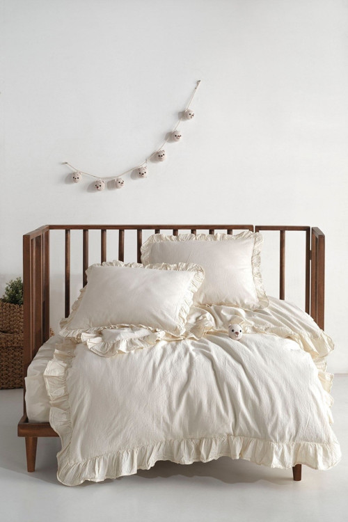 Pure Natural Bebe %100 Pamuk Fırfırlı Yıkamalı Nevresim Takımı 100x150