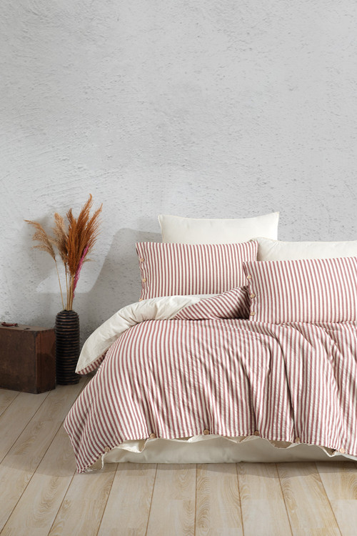 Chance Cherry %100 Pamuk İpliği Boyalı Yıkamalı Çift Kişilik Nevresim Takımı Krem 200x220