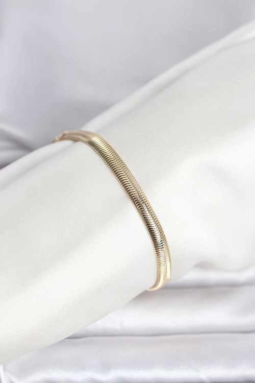 CM 14K Gold Renk Yassı Zincir Yılan Model Kadın Bileklik - TJ-BB8297