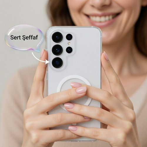 Samsung Galaxy S26 Ultra Sert Kılıf Kamera Korumalı Kablosuz Şarj Uyumlu Şeffaf London Sert PC Kapak