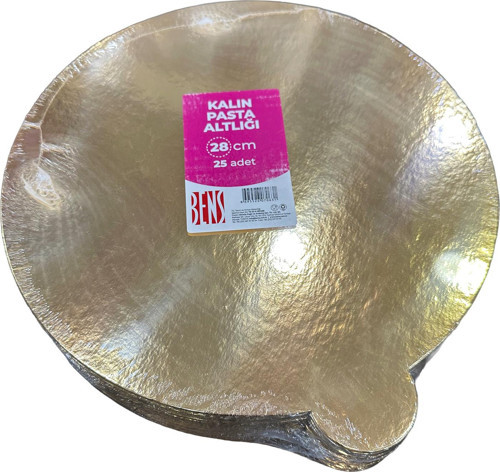 Yuvarlak Kalın Altın Pasta Kek Turta Altlığı Tabanı - 28 Cm. - 25 Adetlik Paket