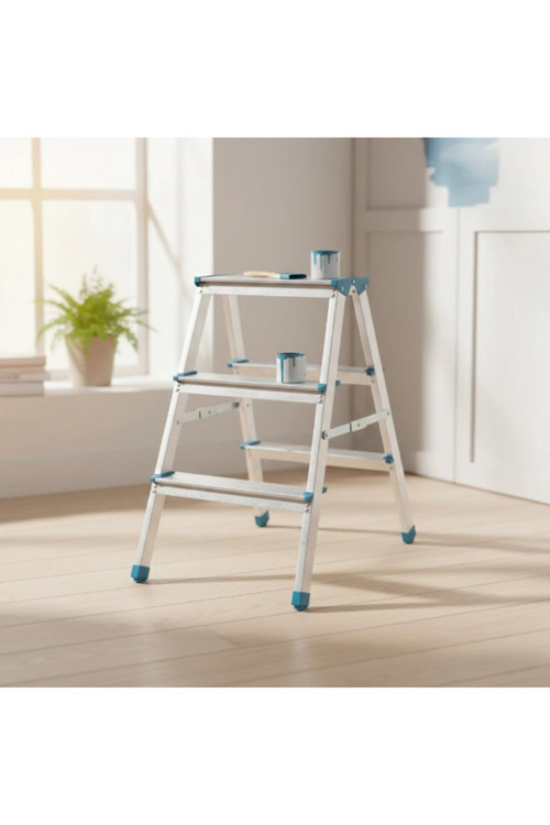 Merdiven Dayanıklı Pratik Güvenli Katlanabilir 3+3 Çift Basamaklı Alüminyum Metal Merdiven