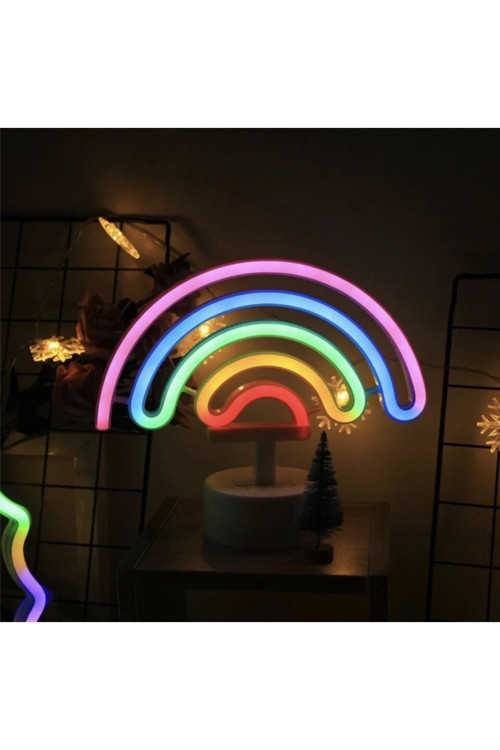 Deluxe Home Serisi Neon Işıklı Gökkuşağı Masa Renkli Led Aydınlatma Şık Süs Dekoratif Gece Lambası