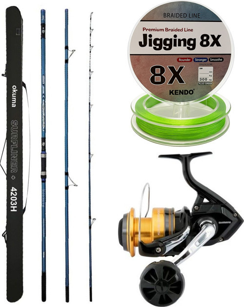 YekOutdoor Profesyonel Olta Seti Okuma Surfliner+ Surf 420cm 3 Parça Olta Kamışı&Shimano Makina Socorro 8000 SW