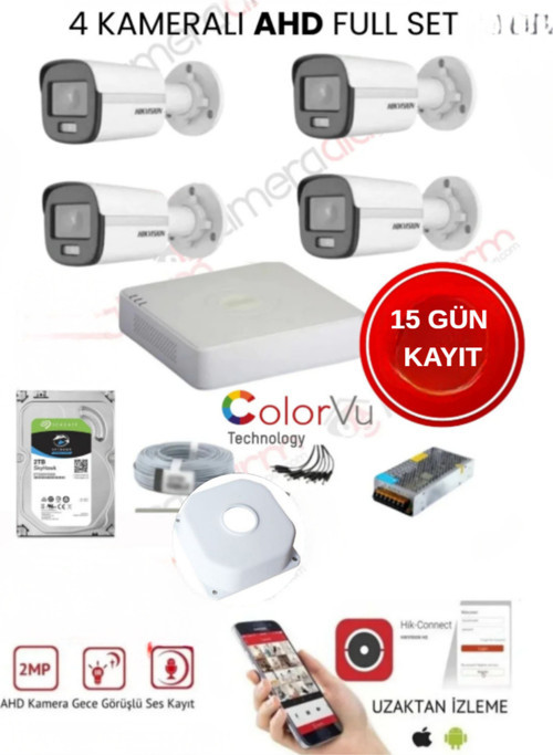 Colorvu Gece-Karanlıkta 7/24 Renkli 4 Kameralı Set 500Gb Hdd