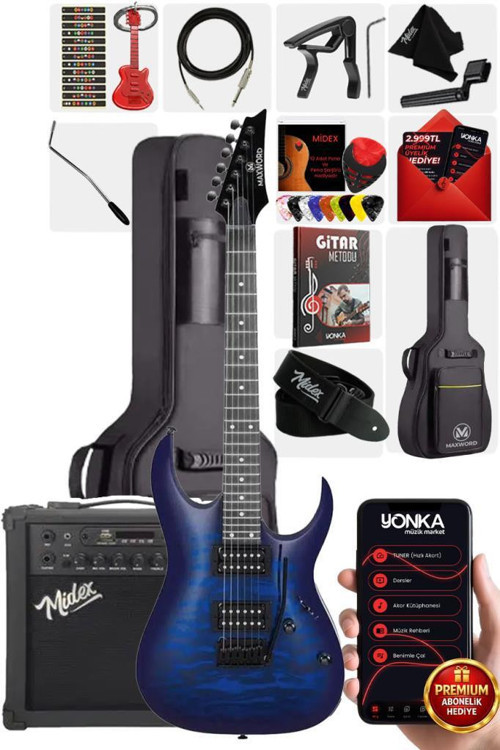 Grade-25AMP Blue Rosewood Yüksek Kalite 25W Amfili Elektro Gitar
