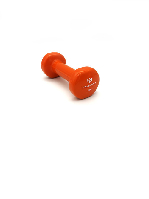 Sport Vinyl Kaplı Dambıl 1 KG | Fitness, Pilates ve Ev Egzersiz Ağırlığı | Turuncu