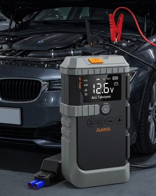 tekno Taşınabilir Araç Çalıştırma Jump Starter Hava Pompası Dijital Basınç Göstergeli Gü