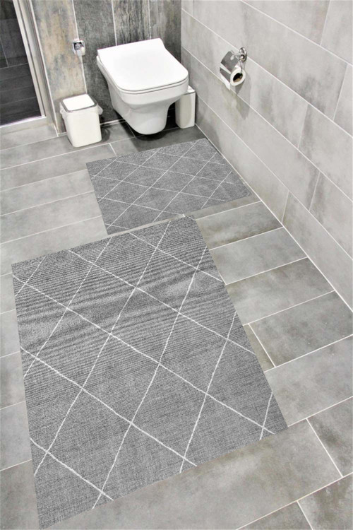 Kaymaz Tabanlı Suya Dayanıklı Dijital Baskılı Banyo Paspası Takımı 1572