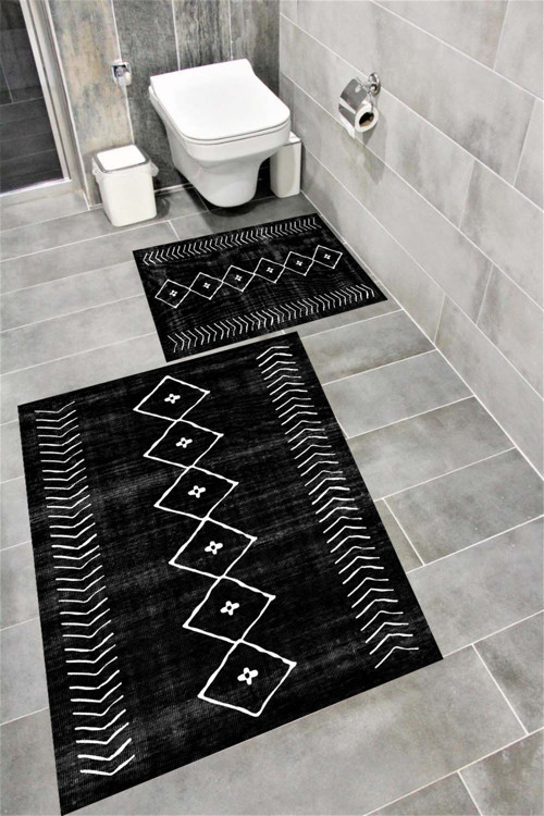 Kaymaz Tabanlı Suya Dayanıklı Dijital Baskılı Banyo Paspası Takımı 1649