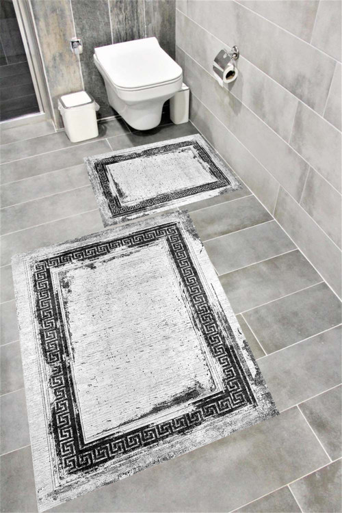 Kaymaz Tabanlı Suya Dayanıklı Dijital Baskılı Banyo Paspası Takımı 1587