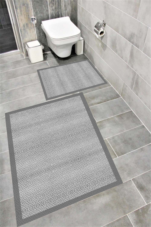 Kaymaz Tabanlı Suya Dayanıklı Dijital Baskılı Banyo Paspası Takımı 1408