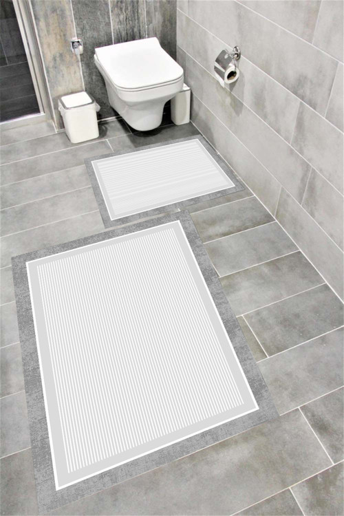 Kaymaz Tabanlı Suya Dayanıklı Dijital Baskılı Banyo Paspası Takımı 1533