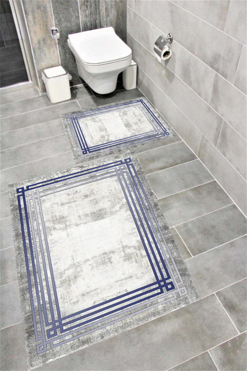 Kaymaz Tabanlı Suya Dayanıklı Dijital Baskılı Banyo Paspası Takımı 1413