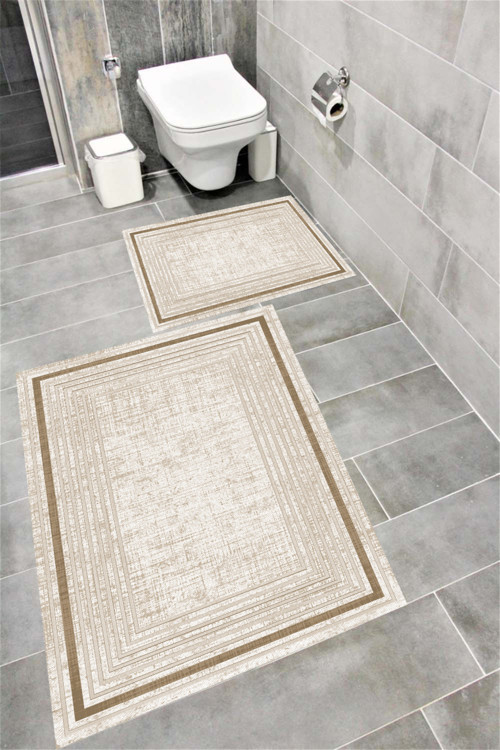 Kaymaz Tabanlı Suya Dayanıklı Dijital Baskılı Banyo Paspası Takımı 1410