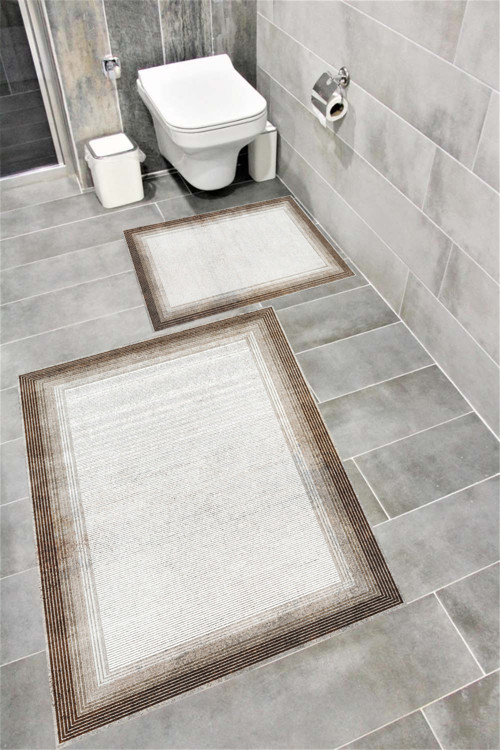Kaymaz Tabanlı Suya Dayanıklı Dijital Baskılı Banyo Paspası Takımı 1506