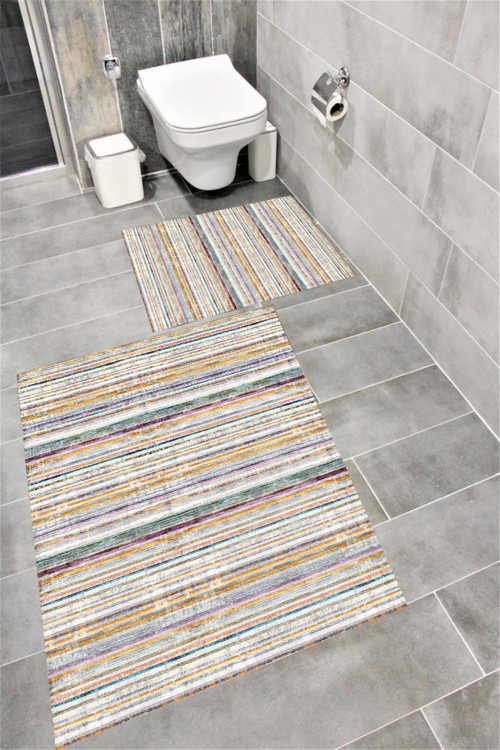 Kaymaz Tabanlı Suya Dayanıklı Dijital Baskılı Banyo Paspası Takımı 1609