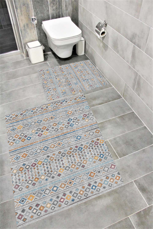 Kaymaz Tabanlı Suya Dayanıklı Dijital Baskılı Banyo Paspası Takımı 1599