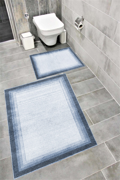 Kaymaz Tabanlı Suya Dayanıklı Dijital Baskılı Banyo Paspası Takımı 1409