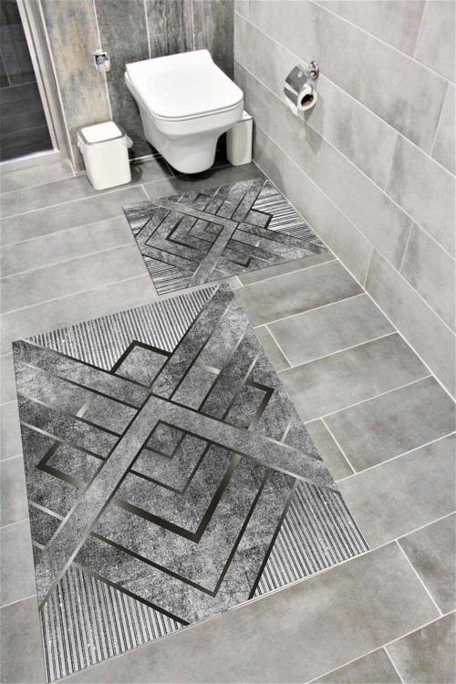 Su Emici Yumuşak Kaymaz Taban Sünger Dolgulu Yıkanabilir Dekoratif Banyo Paspası Takımı Ehl05