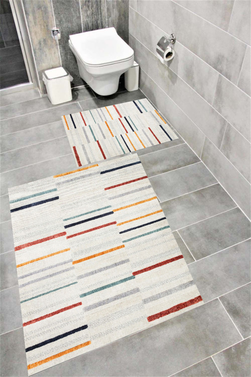Kaymaz Tabanlı Suya Dayanıklı Dijital Baskılı Banyo Paspası Takımı 1401