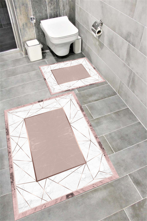 Su Emici Yumuşak Kaymaz Taban Sünger Dolgulu Yıkanabilir Dekoratif Banyo Paspası Takımı Ehl44