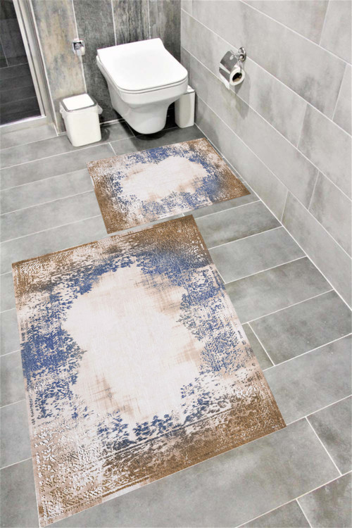 Kaymaz Tabanlı Suya Dayanıklı Dijital Baskılı Banyo Paspası Takımı 1678