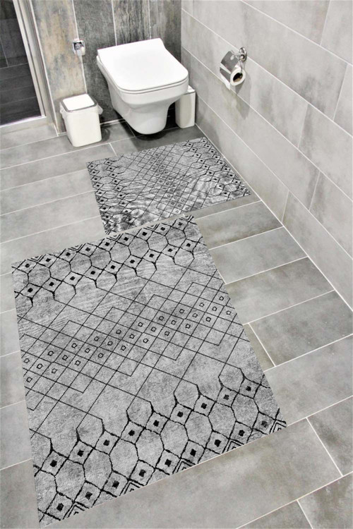 Kaymaz Tabanlı Suya Dayanıklı Dijital Baskılı Banyo Paspası Takımı 1540