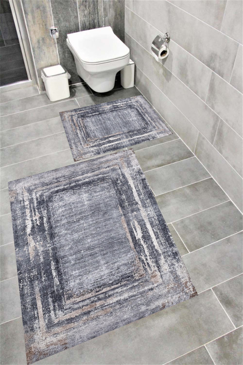 Kaymaz Tabanlı Suya Dayanıklı Dijital Baskılı Banyo Paspası Takımı 1643