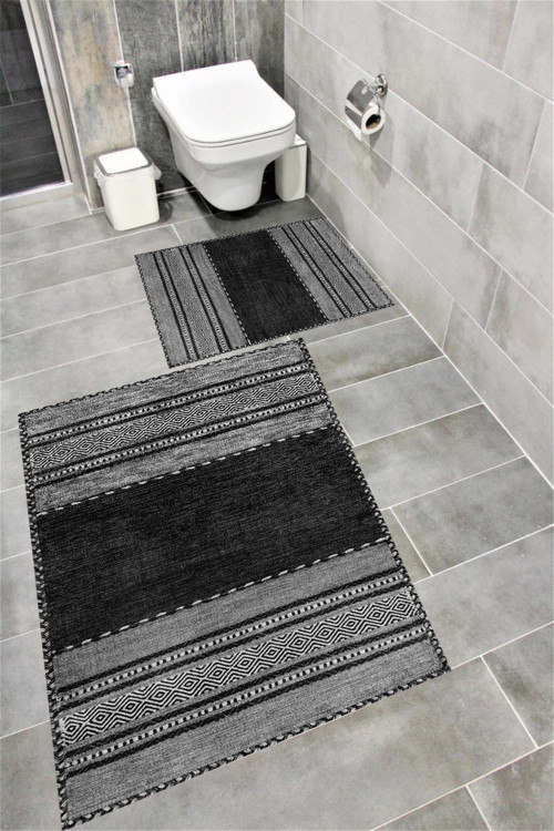 Kaymaz Tabanlı Suya Dayanıklı Dijital Baskılı Banyo Paspası Takımı 1634