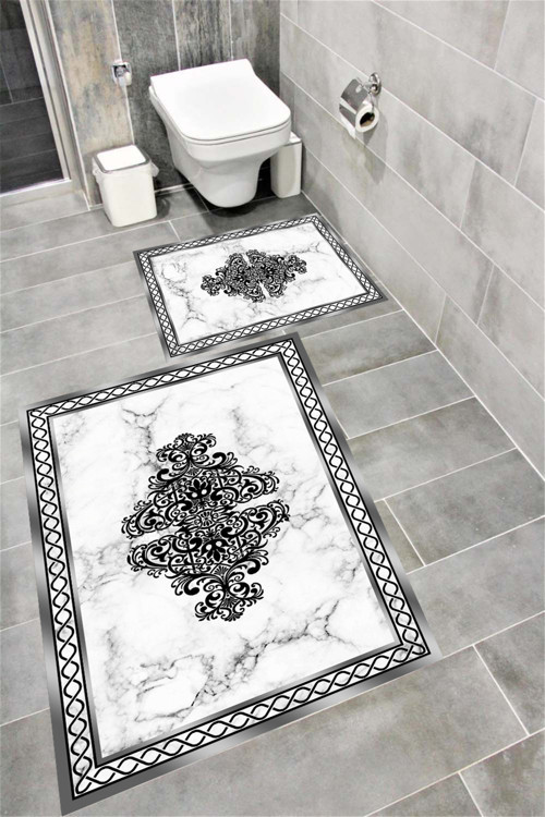 Kaymaz Tabanlı Suya Dayanıklı Dijital Baskılı Banyo Paspası Takımı 1400