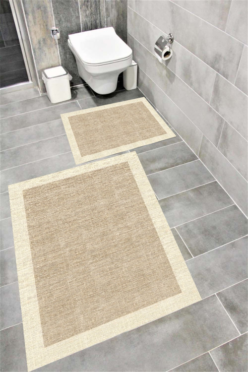 Kaymaz Tabanlı Suya Dayanıklı Dijital Baskılı Banyo Paspası Takımı 1607