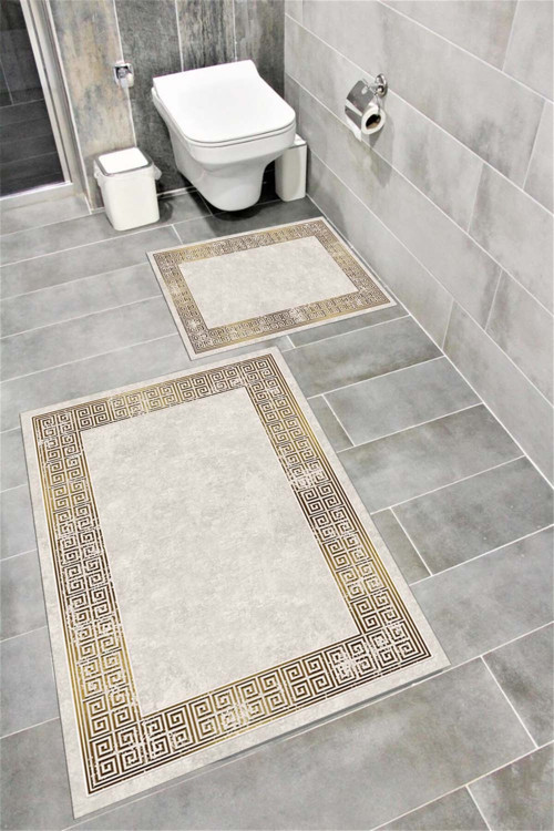 Su Emici Yumuşak Kaymaz Taban Sünger Dolgulu Yıkanabilir Dekoratif Banyo Paspası Takımı 1219