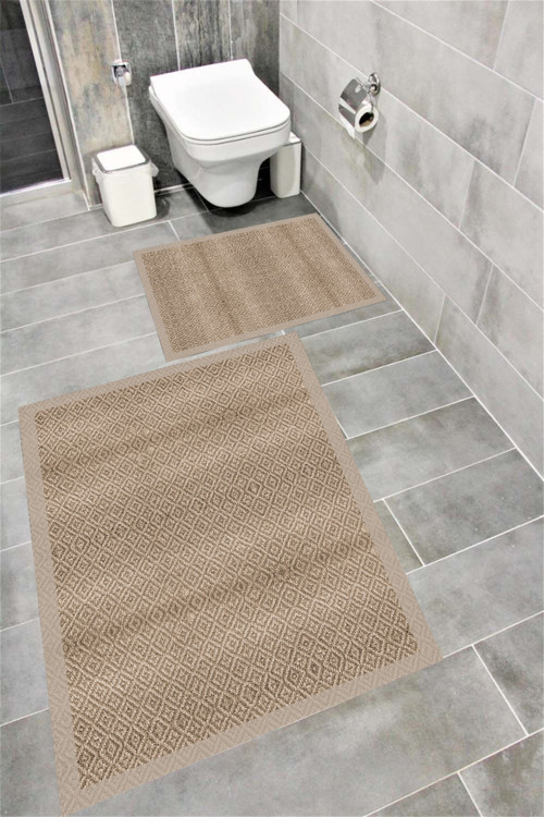 Kaymaz Tabanlı Suya Dayanıklı Dijital Baskılı Banyo Paspası Takımı 1677